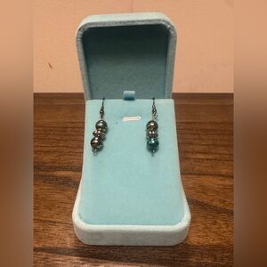 Elegant Black and Green Beaded Earrings